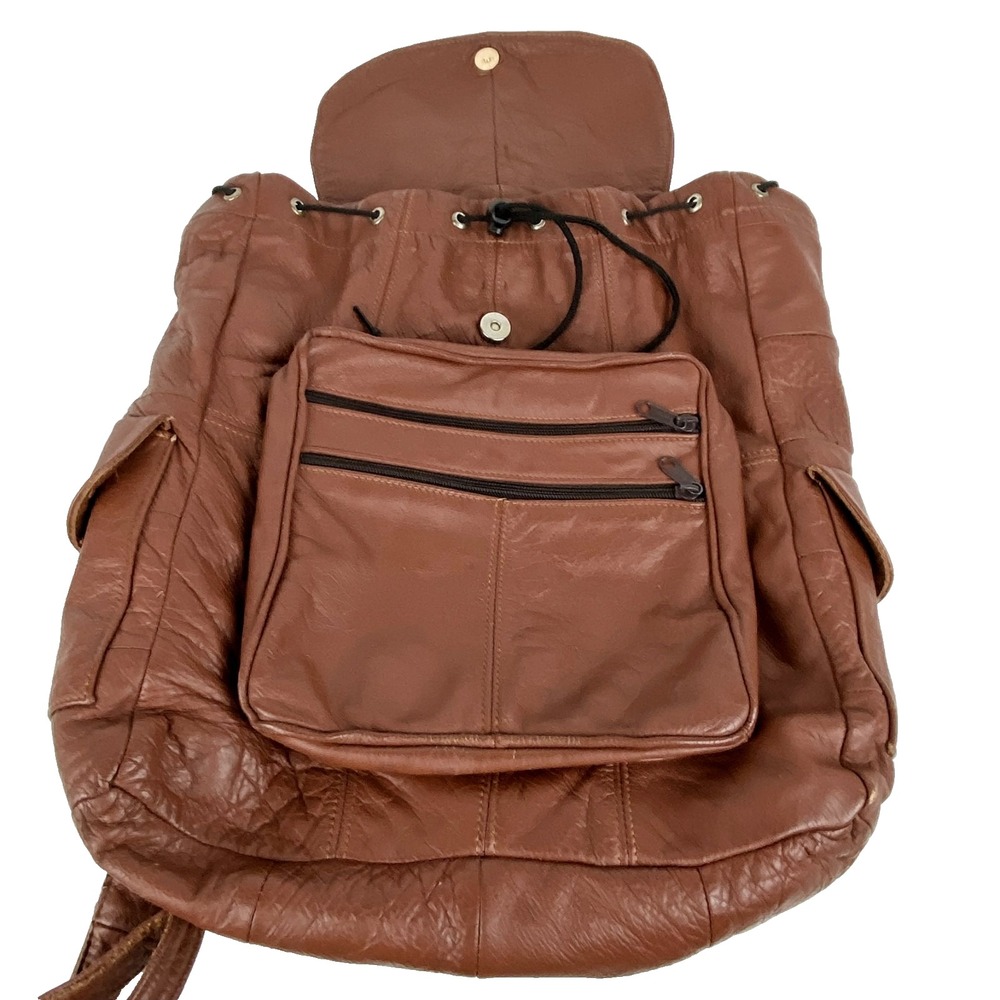 Leather Backpack Large Gold Duck Brown Shoulder Bag Travel Hiking Book Bag, Fine - Picture 10 of 11